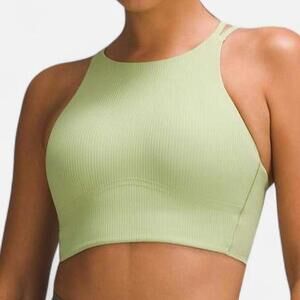 Lululemon Like a Cloud Ribbed High Neck Longline Bra Women Green Yoga Size 6/8